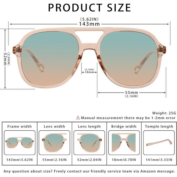 ✨ Ydaowkn Retro Square Aviator Women Brown Vintage 70s Double Bridge Sunglasses
